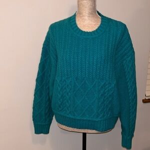 Cardico pull over  Women's Sweater. Wool Blend. Size Large Teal Green Cable Knit